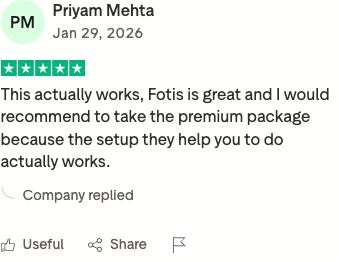 Positive 5-star Trustpilot review of LoopCV - user praises Fotis and recommends premium package
